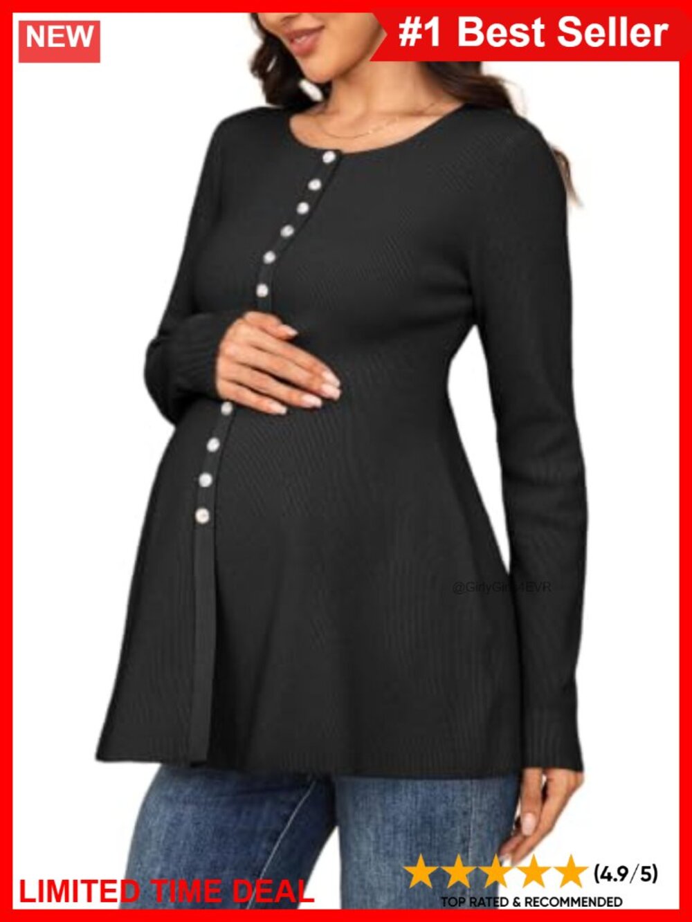 Maternity Long Sleeve Tunic Sweater Dress A-Line Babydoll Pullover